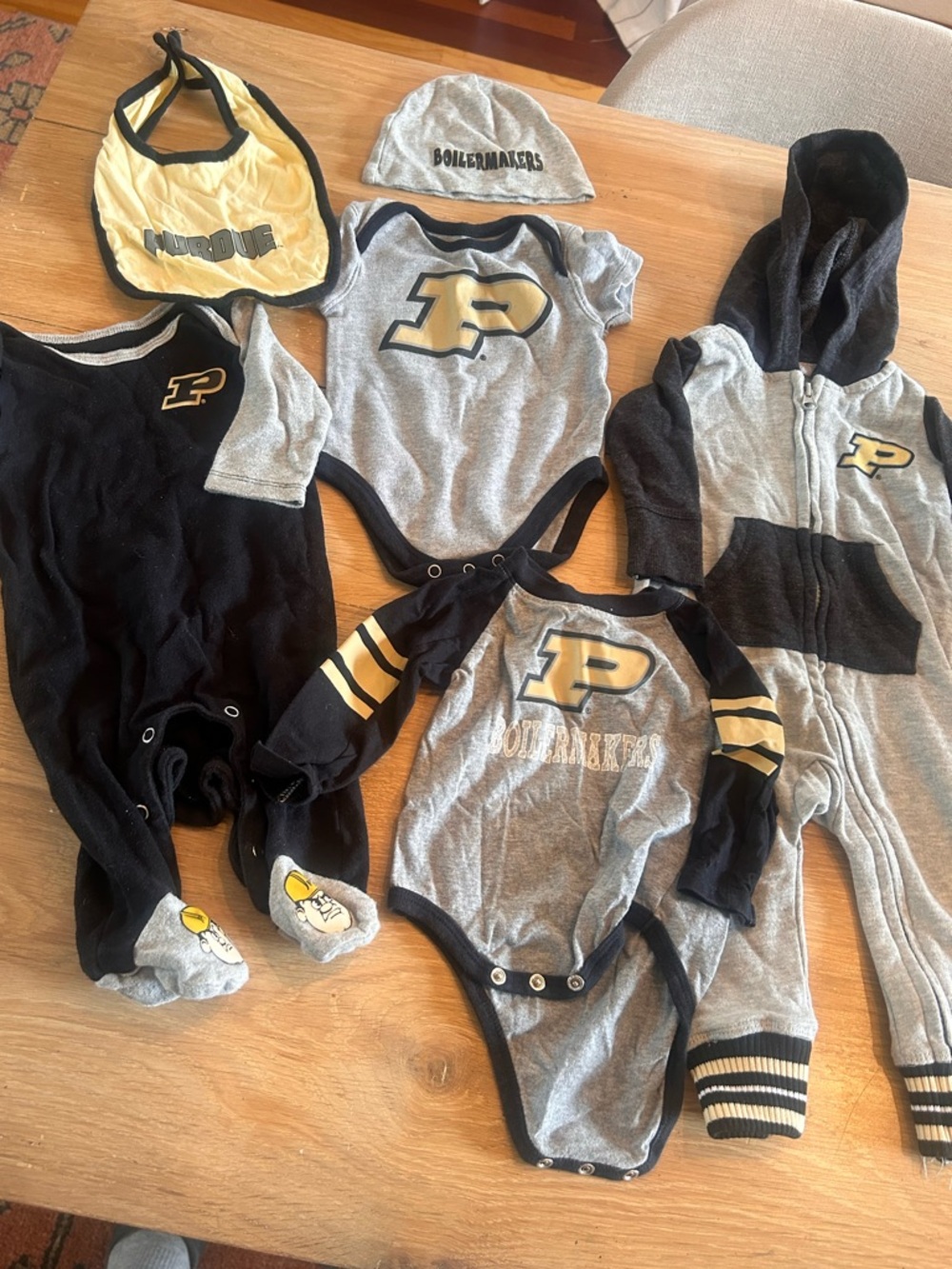 Purdue Boilermakers baby clothes bodysuits, one piece bib lot